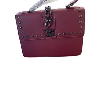 Badgley Mischka Burgundy Studded Shoulder Bag top handle 10 X 7 X 3” nwt